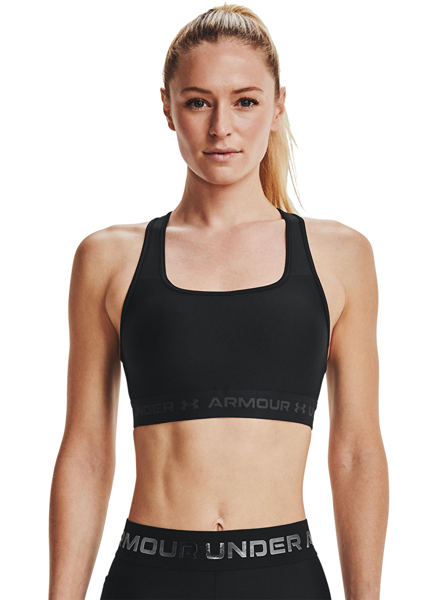 Under Armour 1361034-Ua Crossback Mid Bra  Compression Düz Siyah - Gri Kadın Sporcu Sütyeni