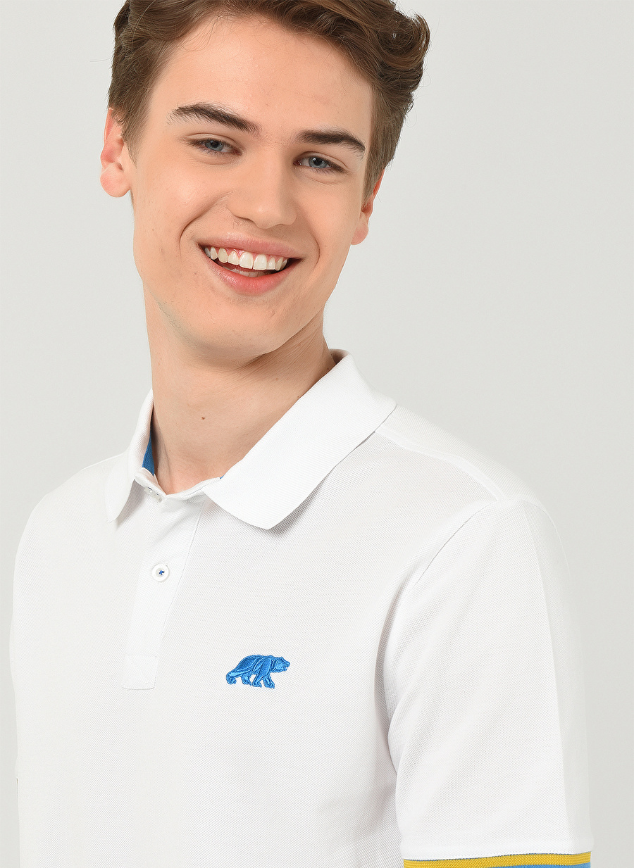 Ucla Polo Yaka Nakışlı Beyaz Erkek Polo T-Shirt BRUNO