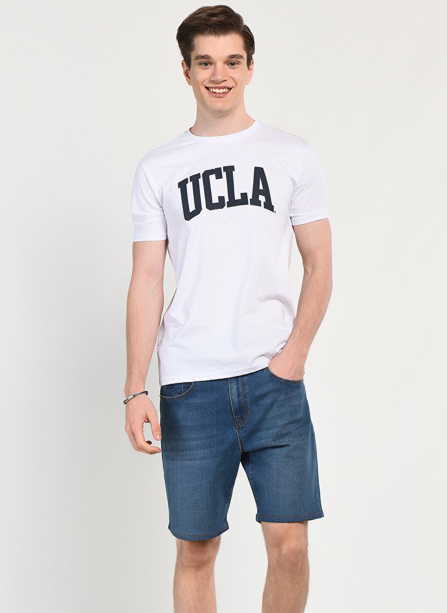 Ucla CULVER Bisiklet Yaka  Standart Kalıp Baskılı Beyaz Erkek T-Shirt