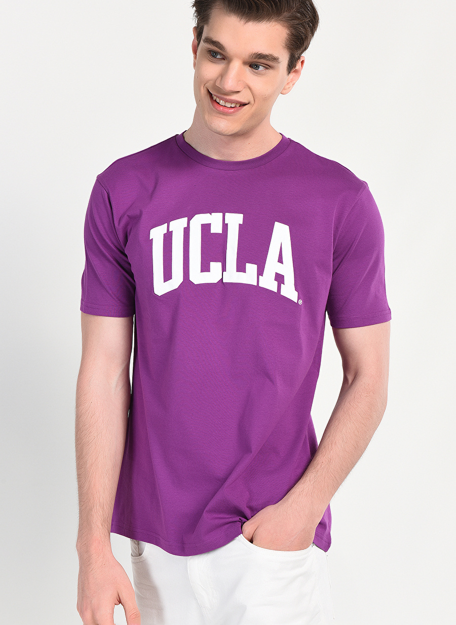 Ucla CULVER Bisiklet Yaka  Standart Kalıp Baskılı Mor Erkek T-Shirt