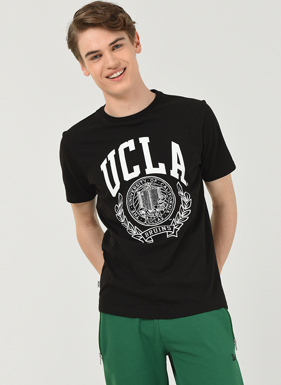 Ucla Bisiklet Yaka Baskılı Siyah Erkek T-Shirt