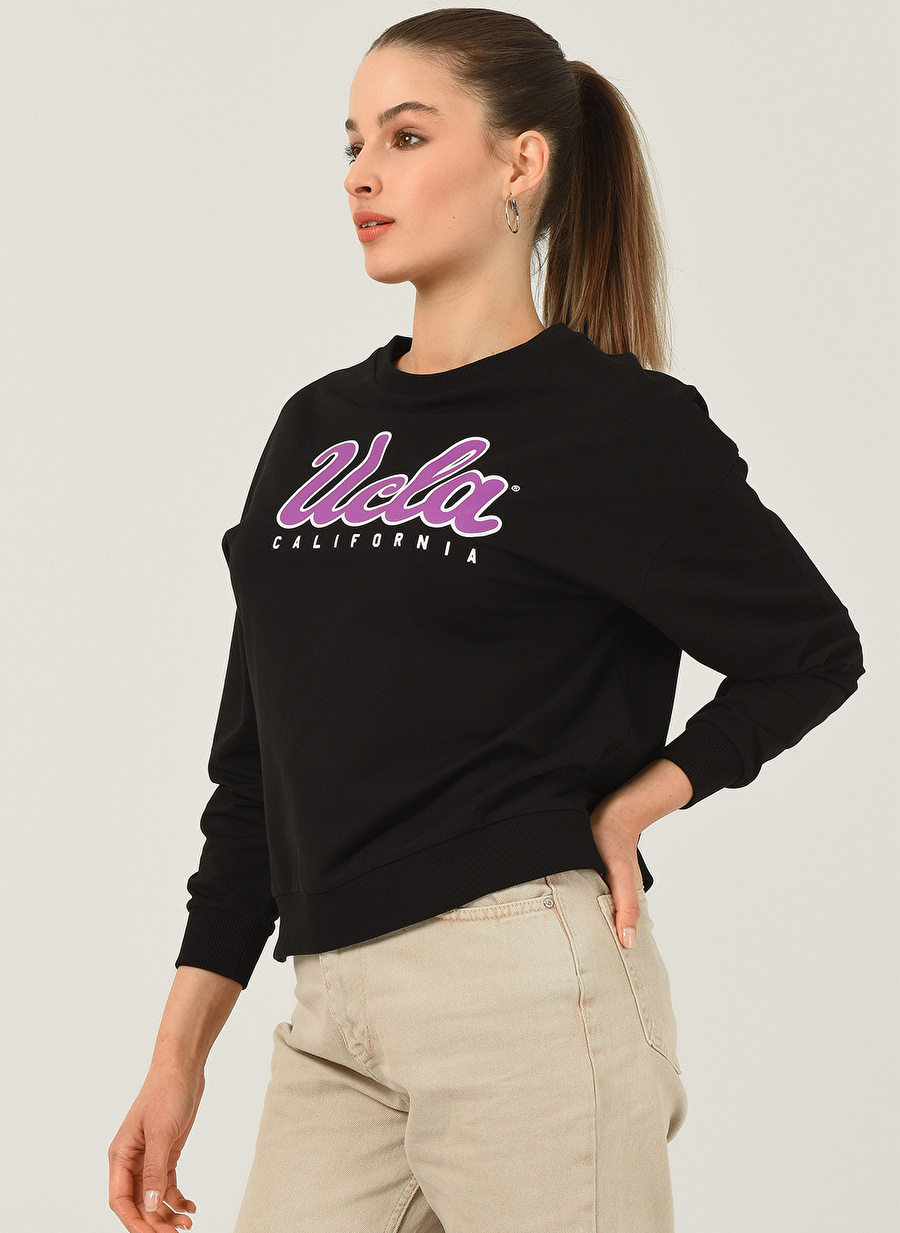 Ucla LODI Bisiklet Yaka  Rahat Kalıp Baskılı Siyah Kadın Sweatshirt