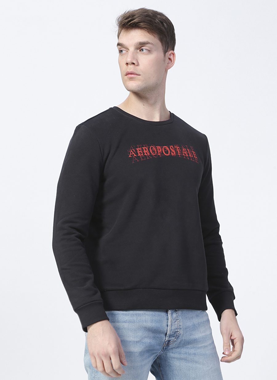 Aeropostale E-Labirent Bisiklet Yaka Siyah Erkek Sweatshirt