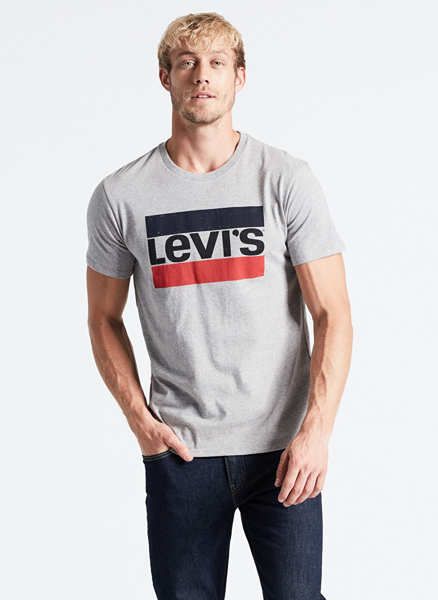 Levis 39636-0044 Sportswear Logo Graphic Bisiklet Yaka Kısa Kollu Logo Baskılı Pamuklu Gri Erkek T-Shirt