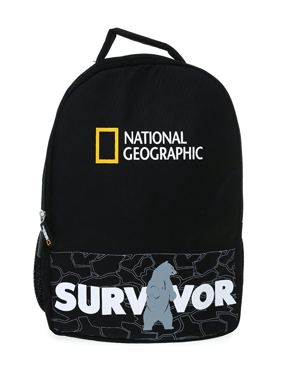 National Geographic Fermuarlı Baskılı Siyah Unisex Sırt Çantası