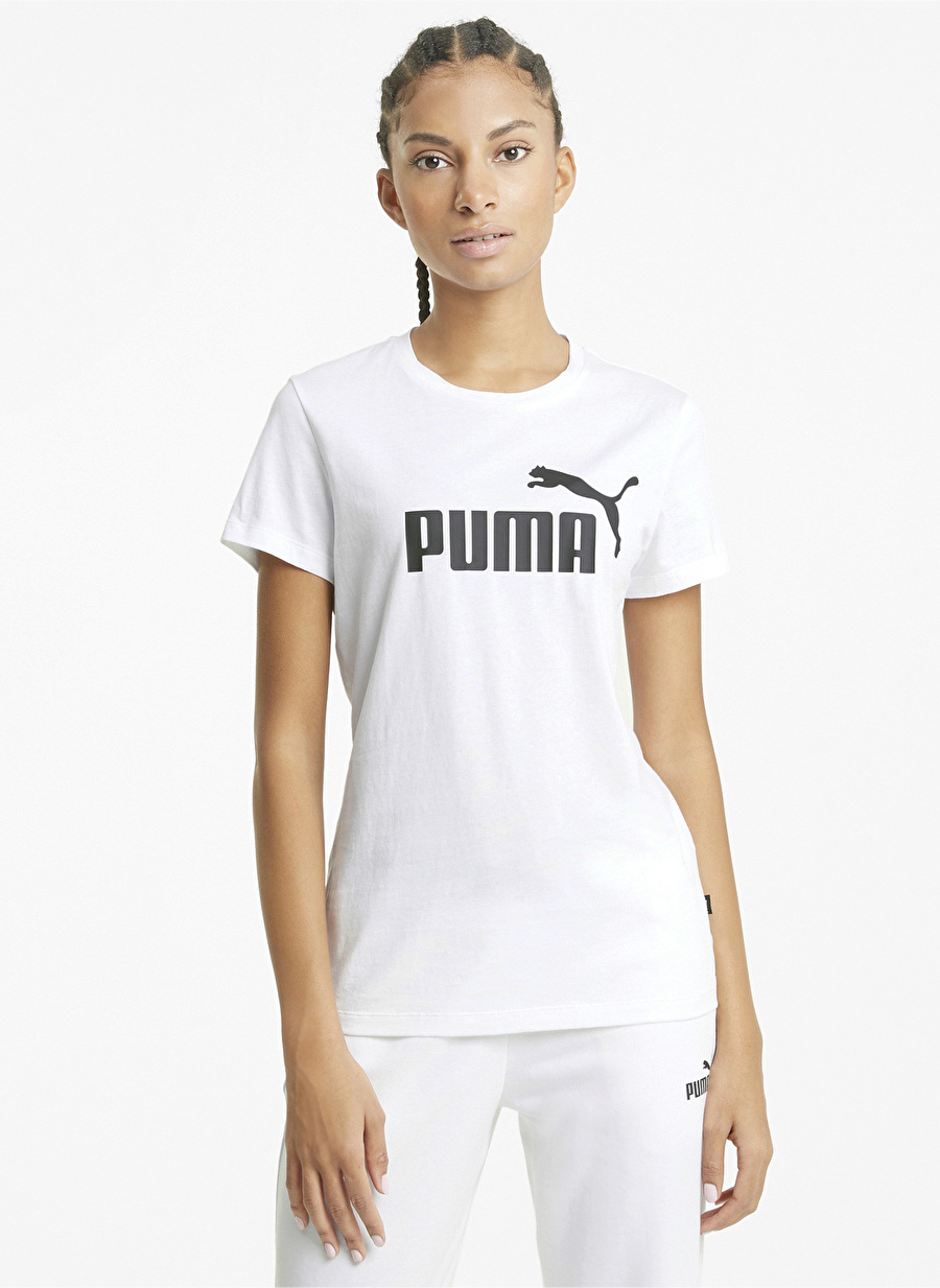 Puma 58677402 Ess Logo Tee O Yaka Normal Kalıp Beyaz Kadın T-Shirt