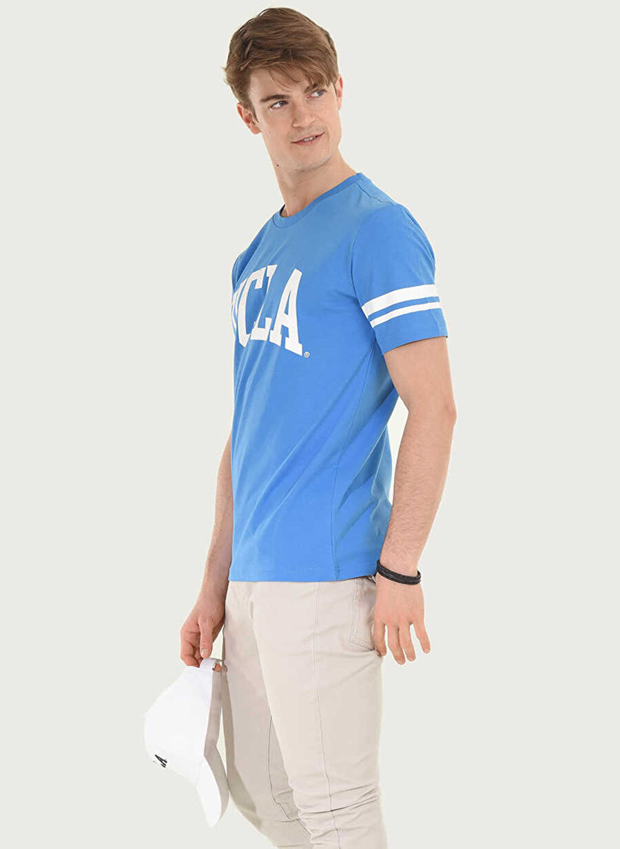 Ucla Bisiklet Yaka Mavi Baskılı Erkek T-Shirt