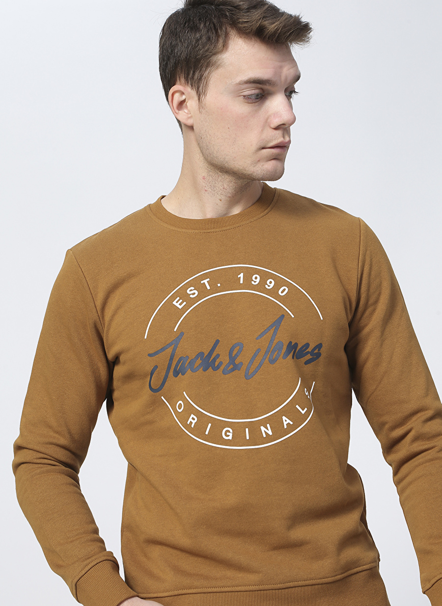 Jack & Jones 12196813_Jorjerry Sweat Crew Neck O Yaka Uzun Kollu Standart Kalıp Düz Kahve Erkek Sweatshirt