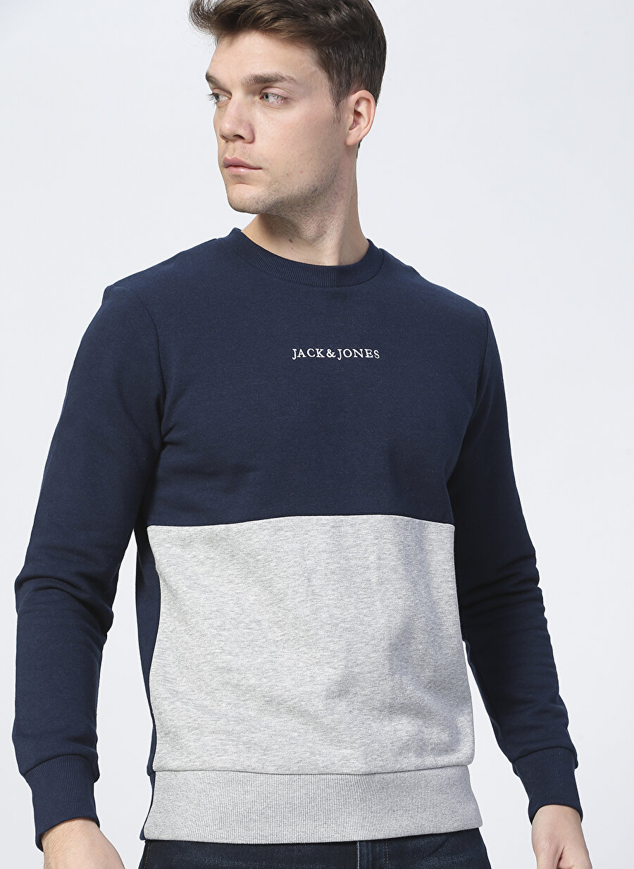 Jack & Jones 12196812_Jorlens Sweat Crew Neck O Yaka Standart Kalıp Düz Lacivert Erkek Sweatshirt