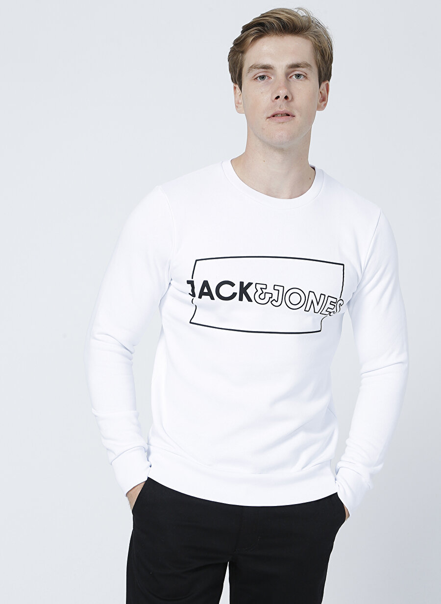 Jack & Jones 12201839_Jcodien Sweat Crew Neck O Yaka Uzun Kollu Regular Fit Düz Beyaz Erkek Sweatsh