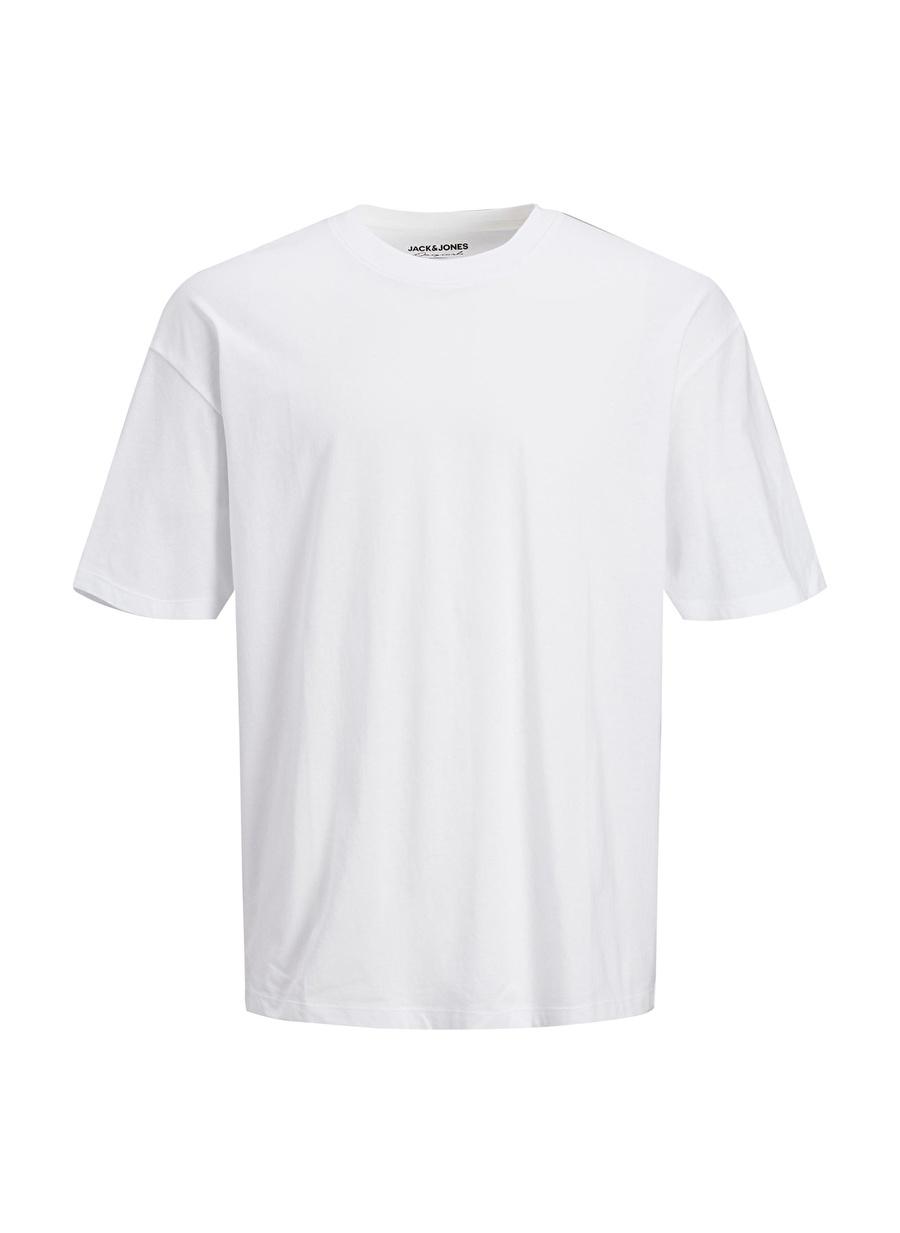 Jack & Jones 12185628_Jorbrink O Yaka  Regular Fit Düz Beyaz Erkek T-Shirt