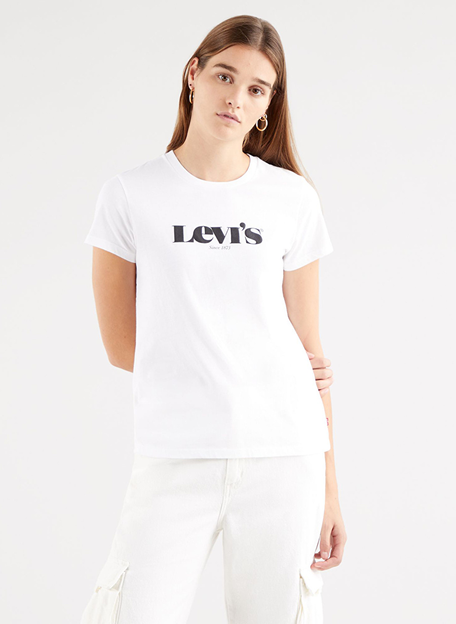 Levis Lse The Perfect Tee New Logo Ii Whi Yuvarlak Yaka Kısa Kollu Marka Baskılı Beyaz Kadın T-Shirt