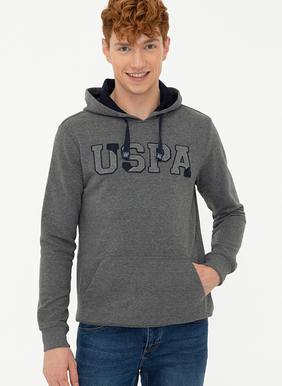 U.S. Polo Assn. Guysk21 Kapüşonlu  Standart Kalıp  Gri Erkek Sweatshirt