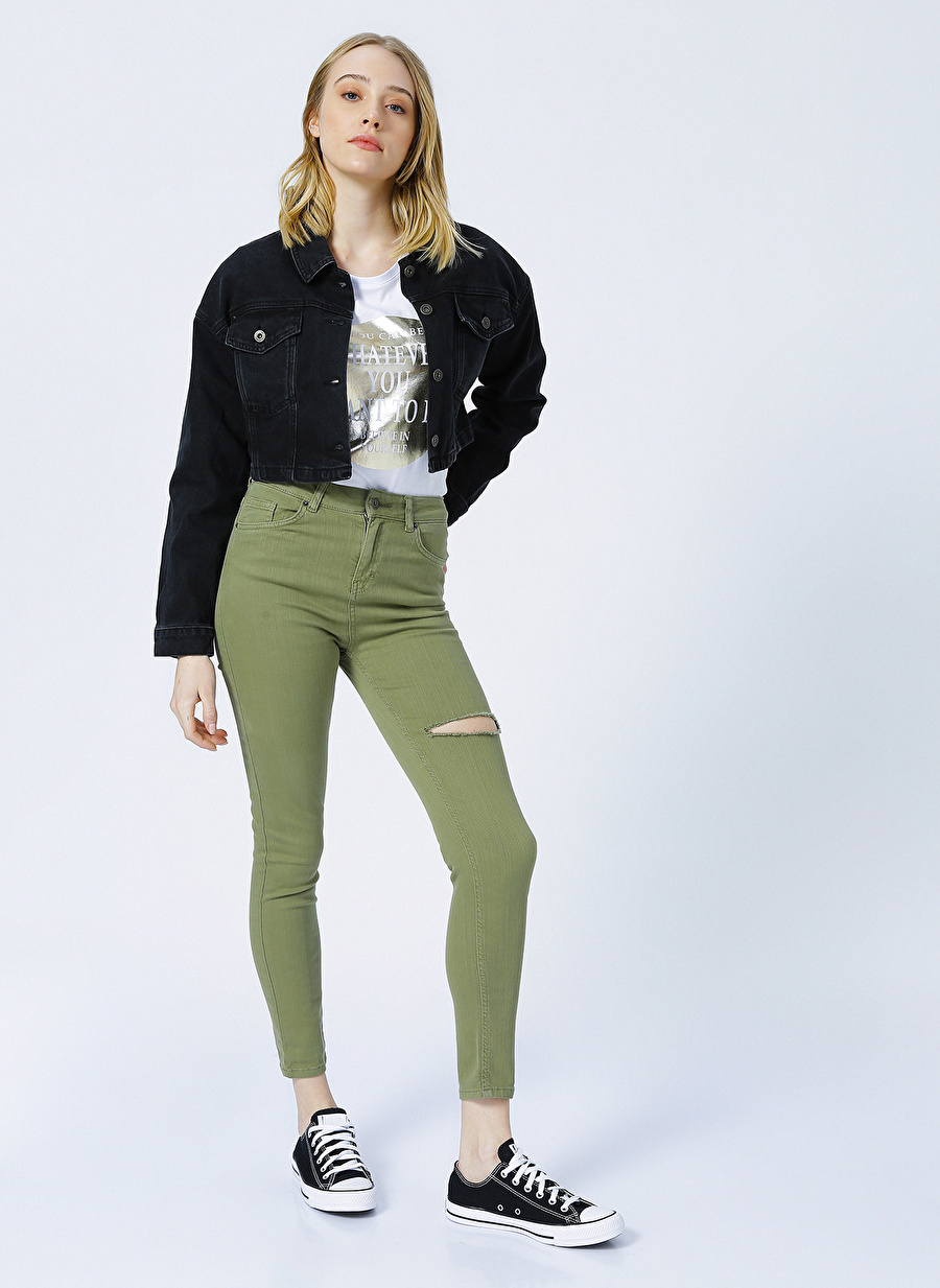 Aeropostale Kdpy111 Normal Bel Skinny Fit Düz Haki Kadın Denim Pantolon