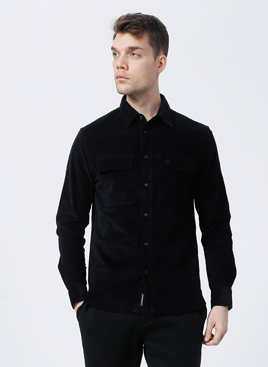 Calvin Klein J30j318630beh_Corduroy Regular Shir Uzun Kollu Regular Fit Düz Siyah Erkek Gömlek