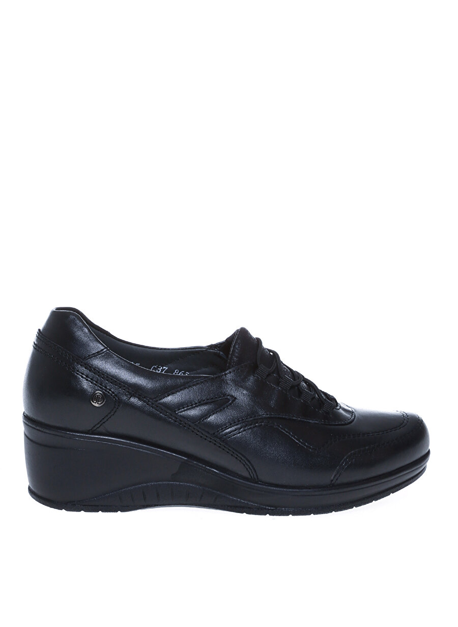 Forelli 57605-G Siyah Kadın Deri Düz Ayakkabı