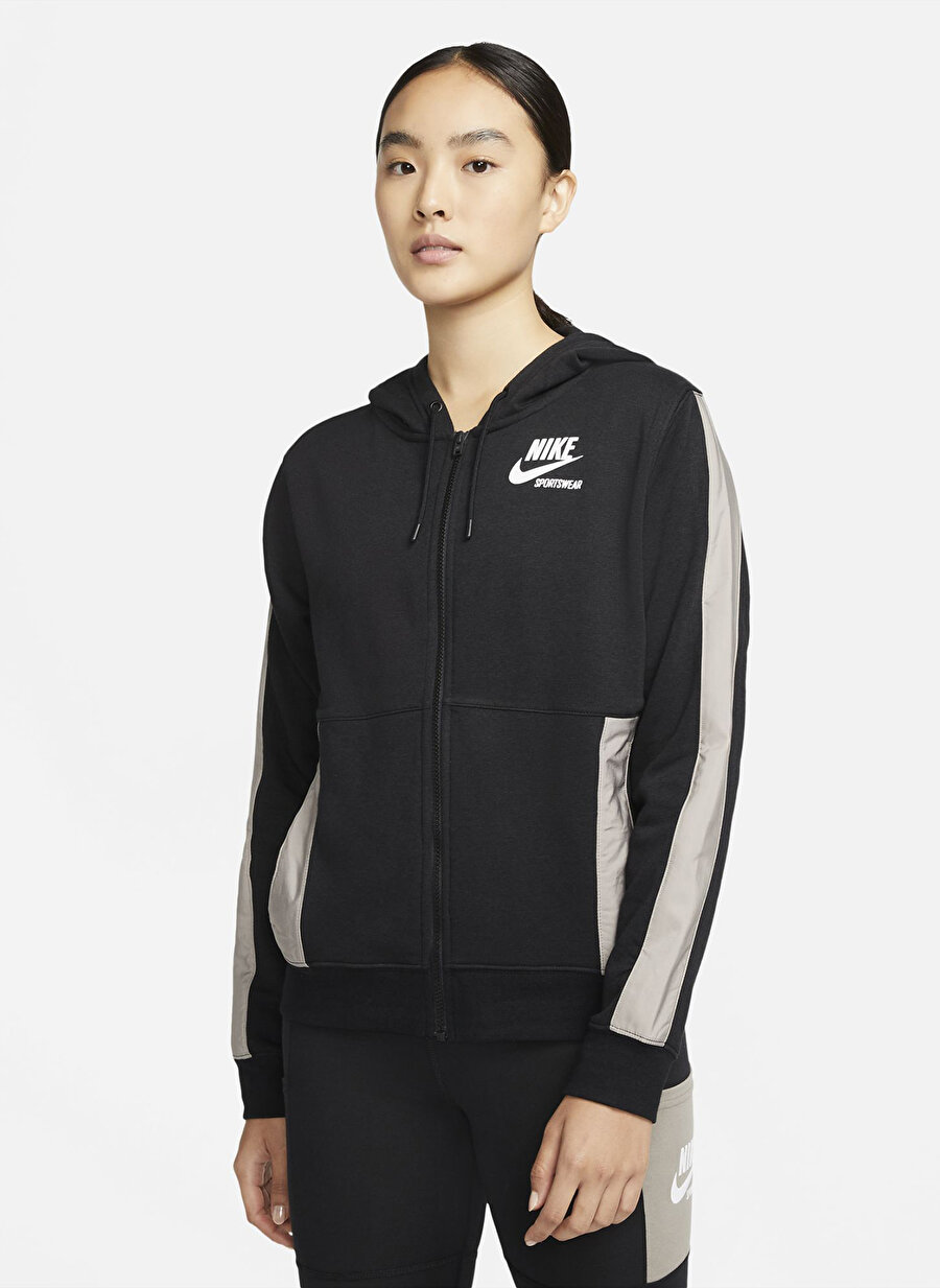 Nike DD5671-010 O Yaka Standart Kalıp Siyah Kadın Fermuarlı Sweatshirt