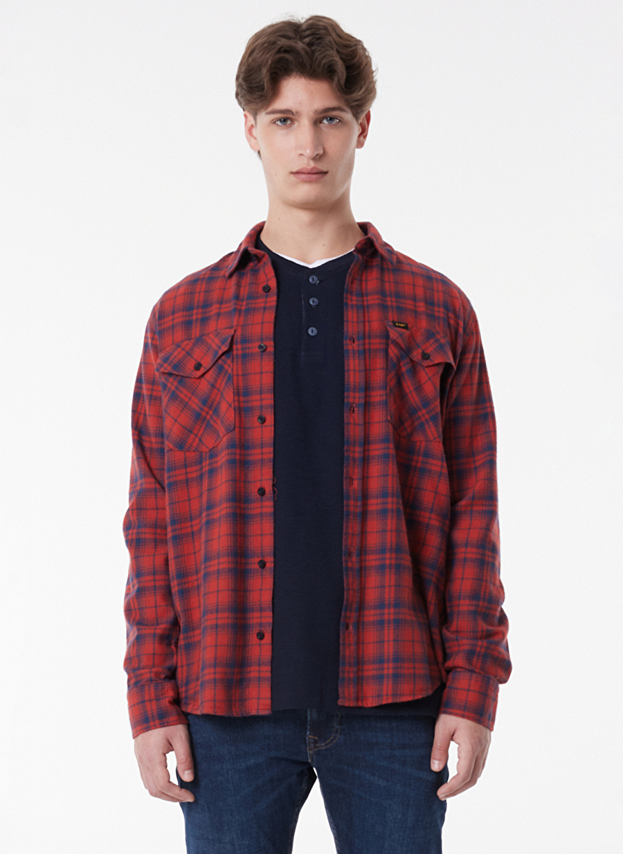 Lee L69Hcaoe_Flannel Shirt  Normal Kalıp Düz Kırmızı Erkek Gömlek