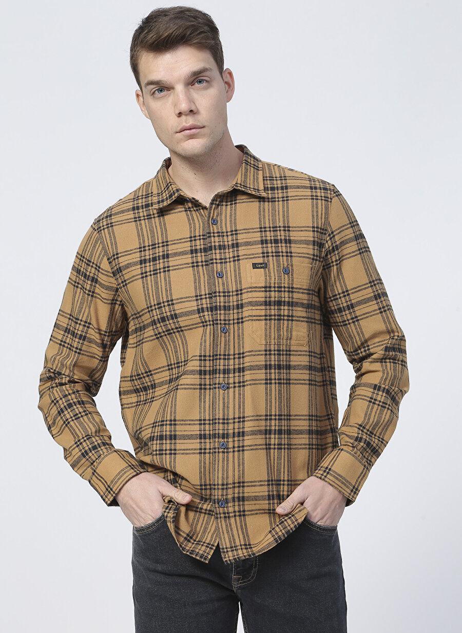 Lee L66NMDSZ_Flannel Check Shirt Normal Kalıp Kareli Kahve Erkek Gömlek