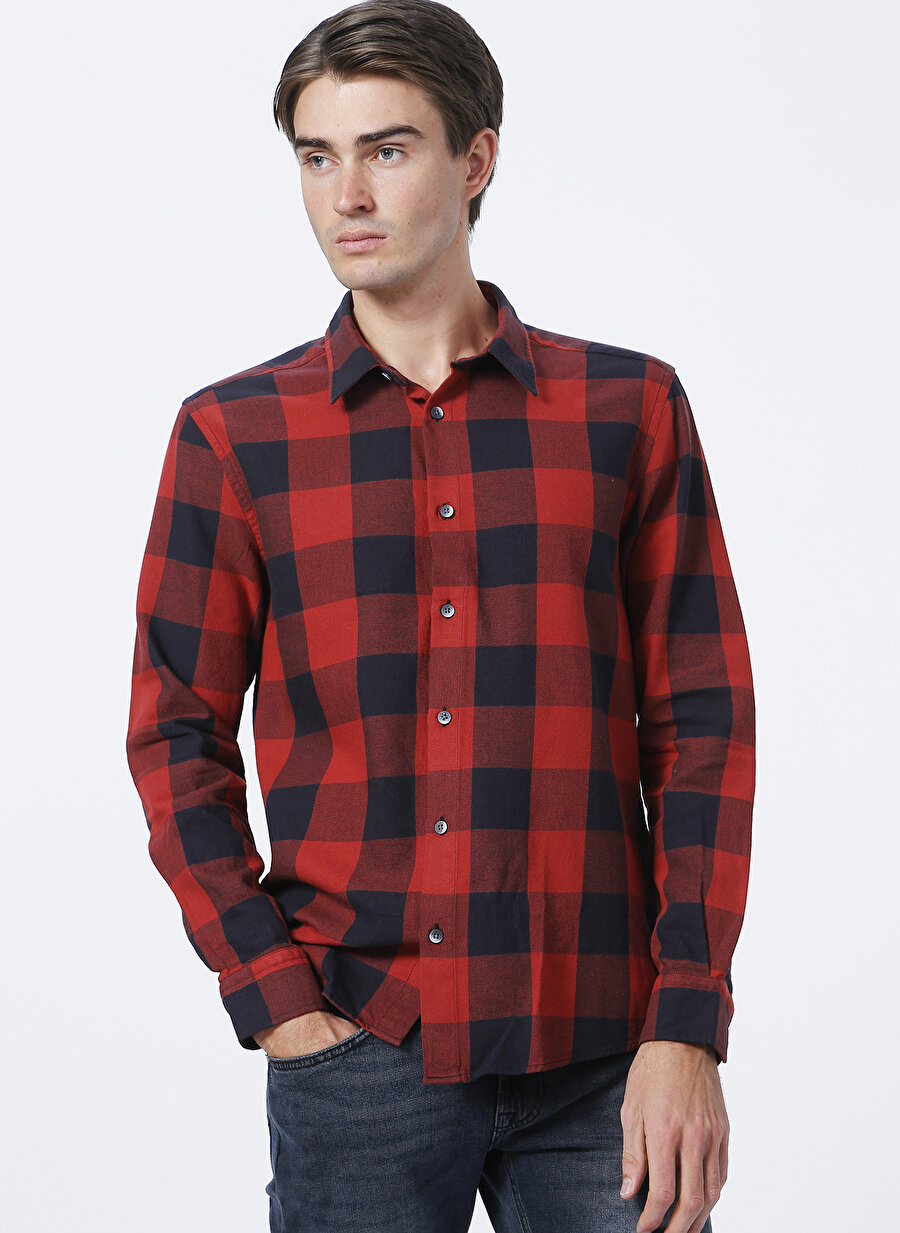 Wrangler W212041600_Long Sleeve Check Shirt Normal Kalıp Kareli Kırmızı Erkek Gömlek