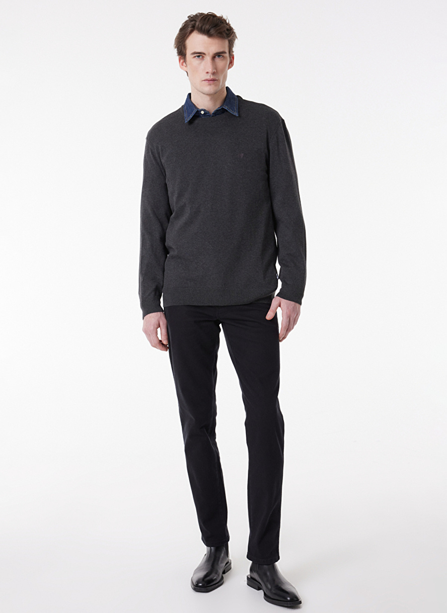 Wrangler W8A02Px06 Knitwear Crew Neck Bisiklet Yaka  Regular Fit Düz Gri Melanj Erkek Kazak