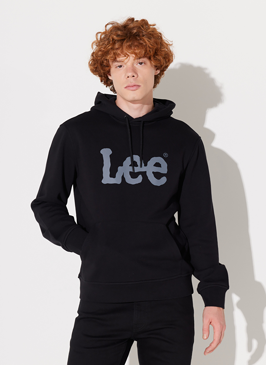 Lee L212021001_Hoodie Kapüşonlu Regular Fit Baskılı Siyah Erkek Sweatshirt