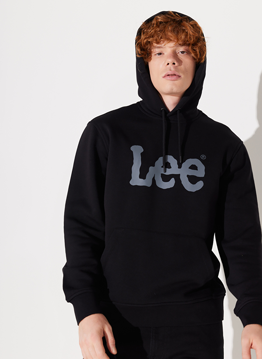 Lee L212021001_Hoodie Kapüşonlu Regular Fit Baskılı Siyah Erkek Sweatshirt_1