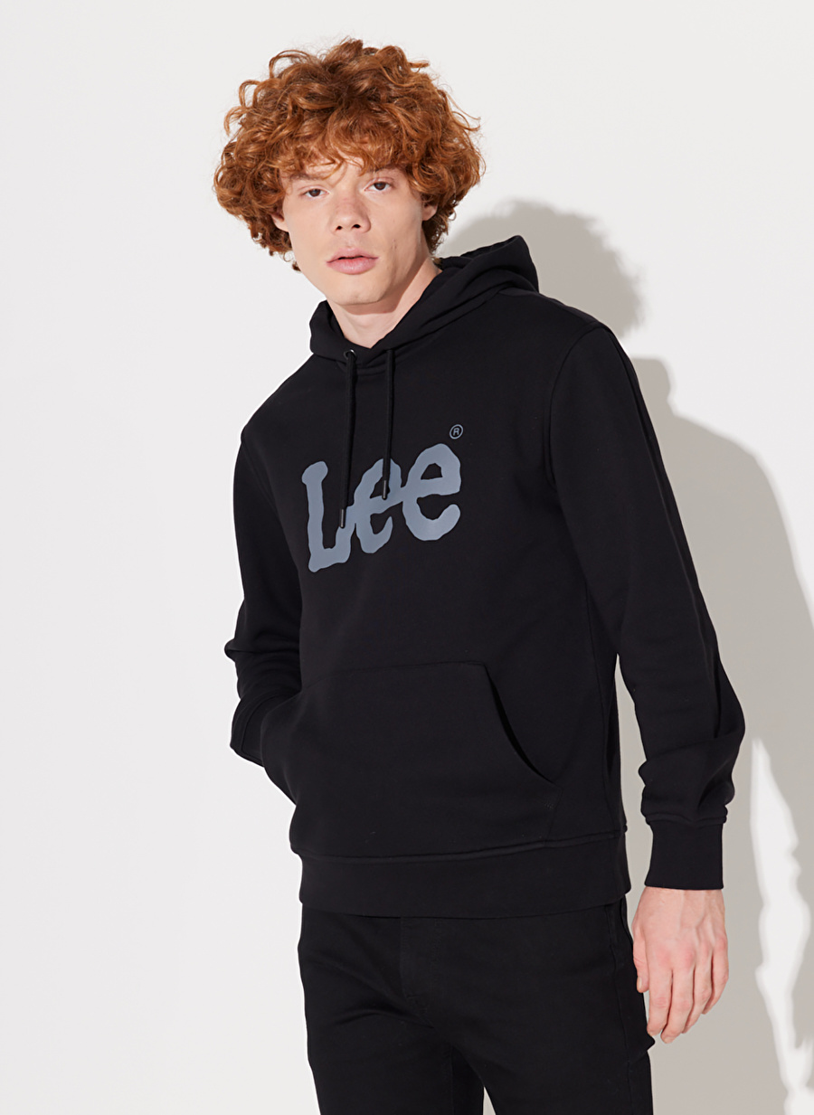 Lee L212021001_Hoodie Kapüşonlu Regular Fit Baskılı Siyah Erkek Sweatshirt_2