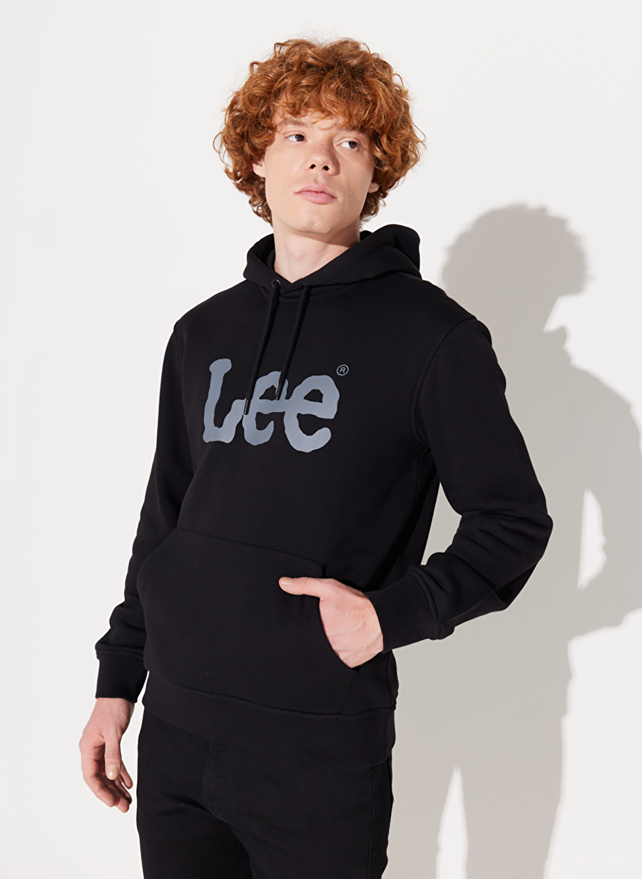 Lee L212021001_Hoodie Kapüşonlu Regular Fit Baskılı Siyah Erkek Sweatshirt_3