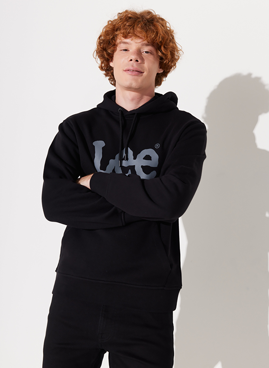 Lee L212021001_Hoodie Kapüşonlu Regular Fit Baskılı Siyah Erkek Sweatshirt_4