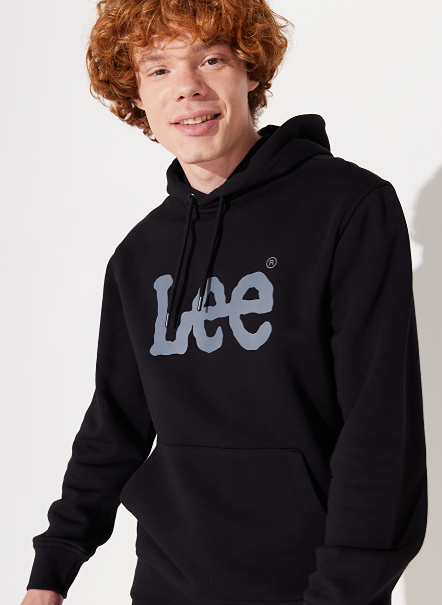 Lee L212021001_Hoodie Kapüşonlu Regular Fit Baskılı Siyah Erkek Sweatshirt_5