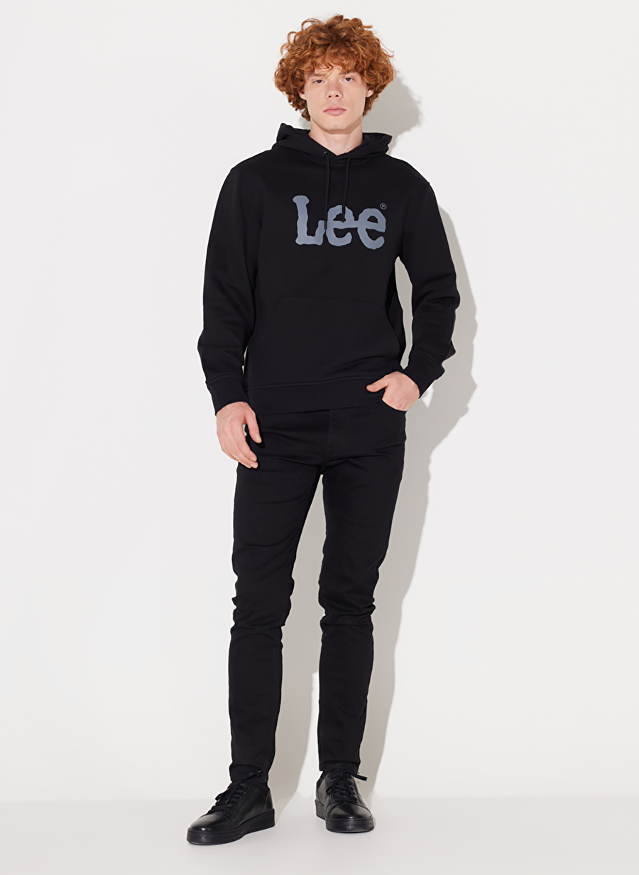 Lee L212021001_Hoodie Kapüşonlu Regular Fit Baskılı Siyah Erkek Sweatshirt_6