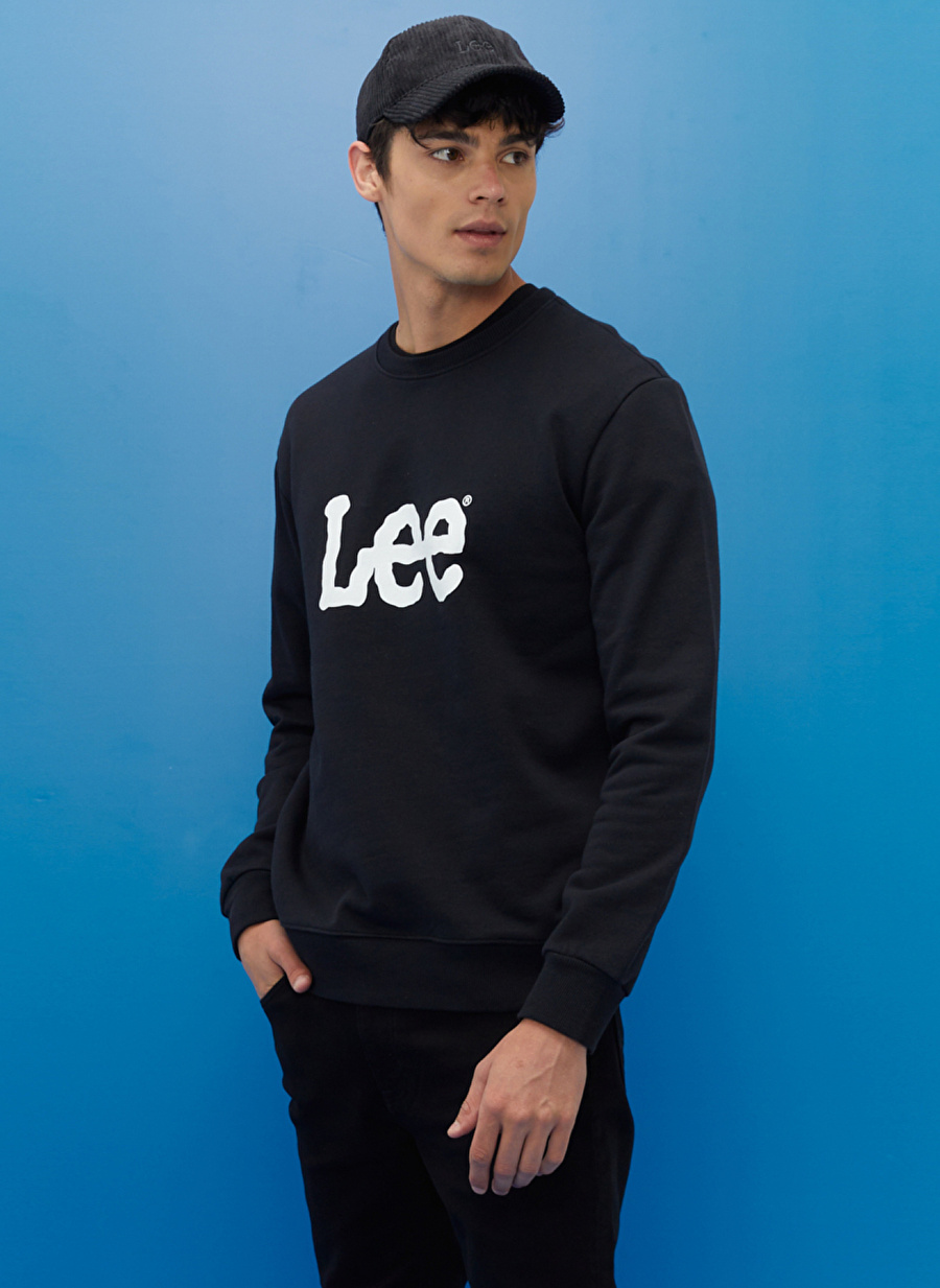 Lee L80XTJ01 Crew Neck  Bisiklet Yaka  Regular Fit Baskılı Siyah Erkek Sweatshirt