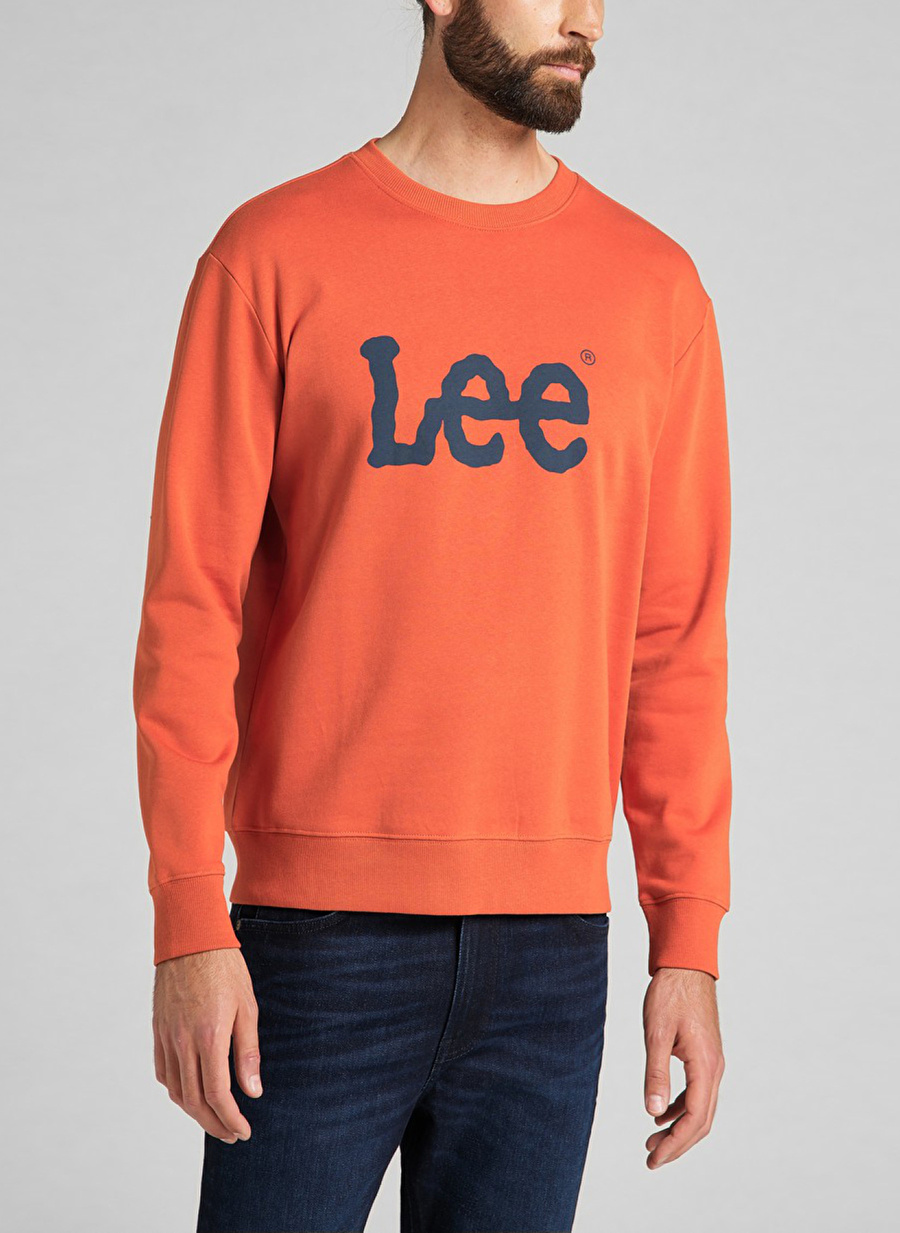 Lee L80XTJBH Crew Neck  Bisiklet Yaka  Regular Fit Baskılı Turuncu Erkek Sweatshirt