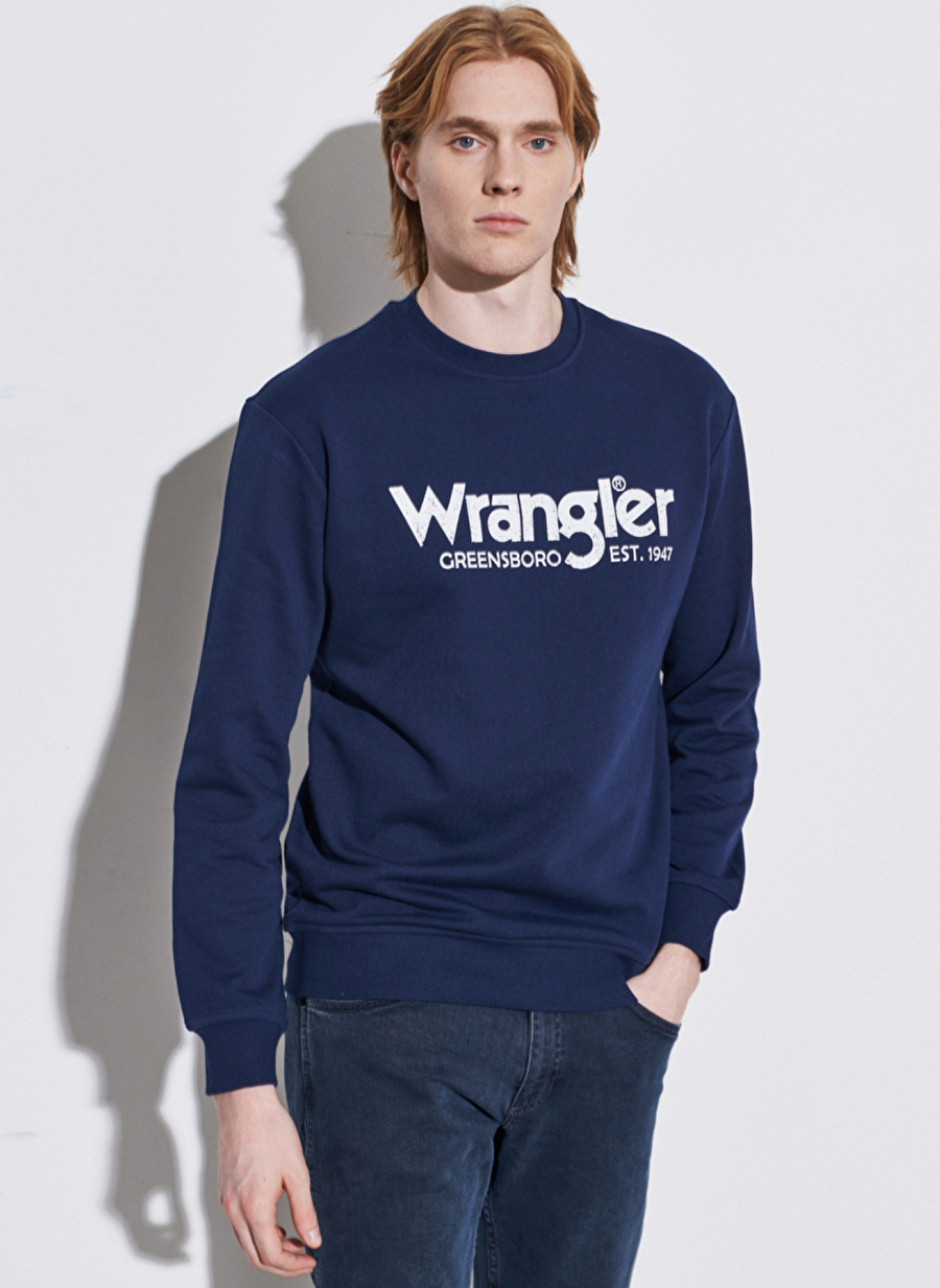 Wrangler W212025410_Crew Neck  Bisiklet Yaka  Regular Fit Baskılı Lacivert Erkek Sweatshirt