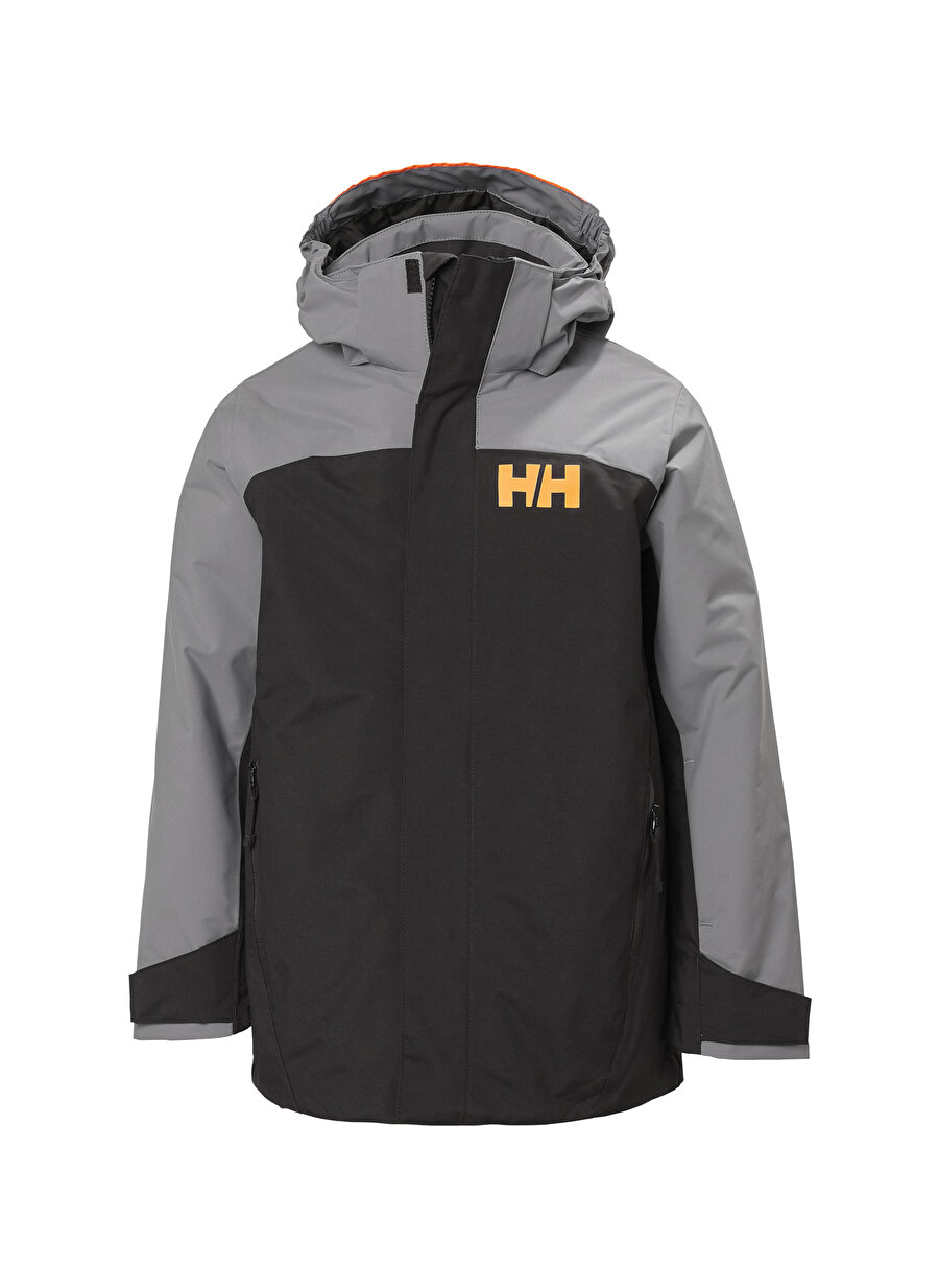 Helly Hansen 41728_990 Hh Jr Level Kapüşonlu Normal Kalıp Düz Siyah Erkek Çocuk Kayak Montu