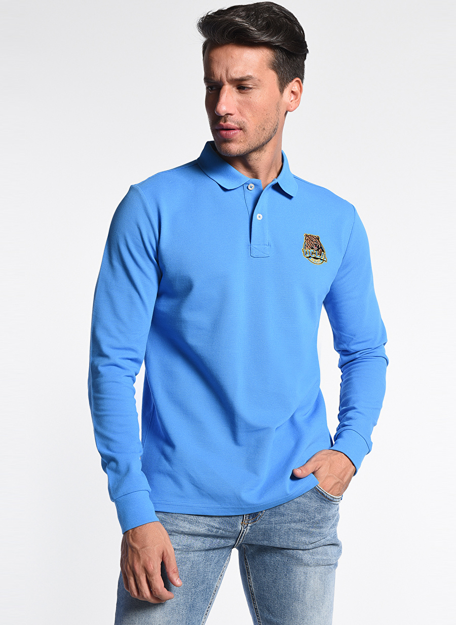 Ucla COMPTON Polo Yaka  Standart Kalıp Nakışlı Mavi Erkek Sweatshirt