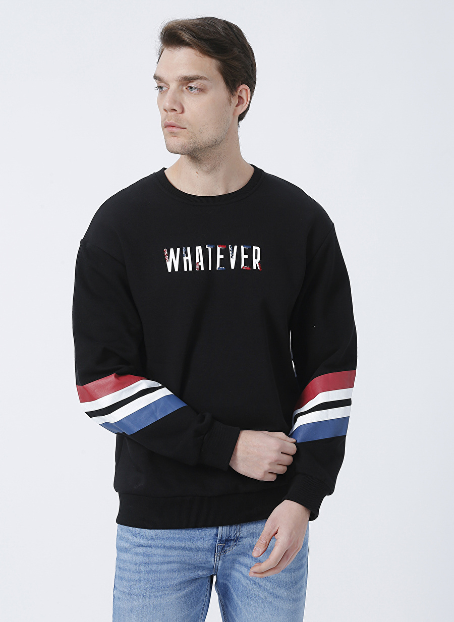 The Crow Whatever Bisiklet Yaka  Regular Fit Nakışlı Siyah Unisex Sweatshirt