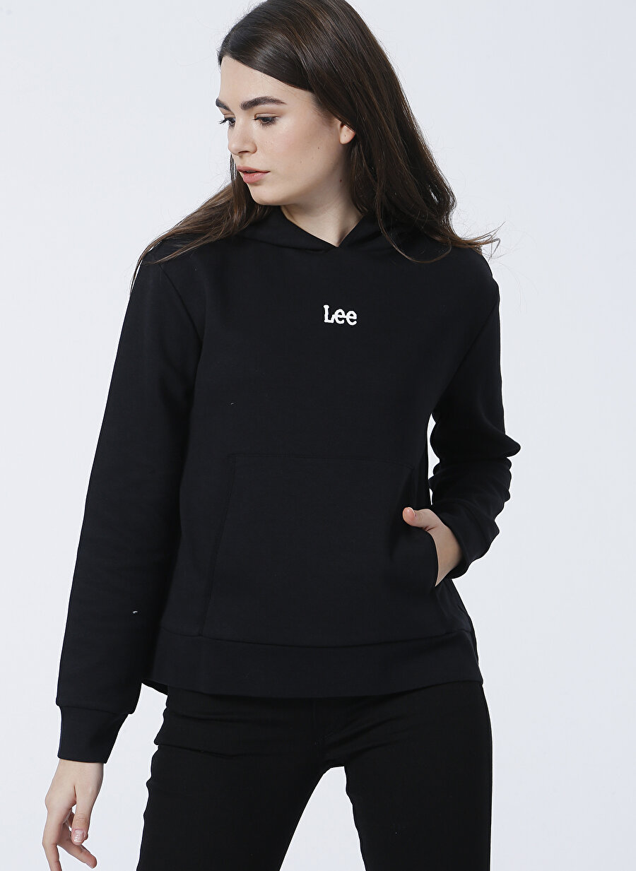 Lee L212058001 Kapüşonlu Uzun Kollu Standart Kalıp Siyah Kadın Sweatshirt