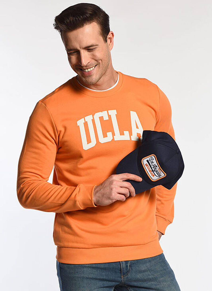 Ucla Baldwin Bisiklet Yaka Uzun Kollu  Standart Kalıp Baskılı Turuncu Erkek Sweatshirt