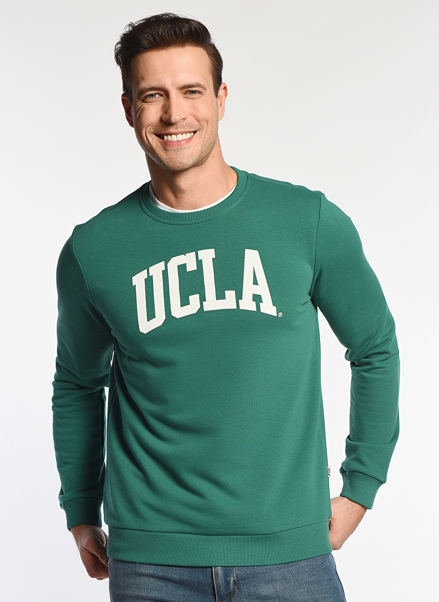 Ucla Baldwin Bisiklet Yaka Uzun Kollu  Standart Kalıp Baskılı Yeşil Erkek Sweatshirt