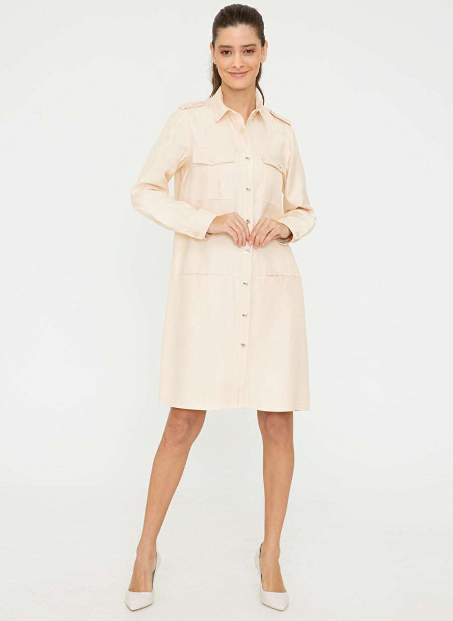Pierre Cardin Bondix Gömlek Yaka Comfort Fit Düz Ekru Kadın Elbise