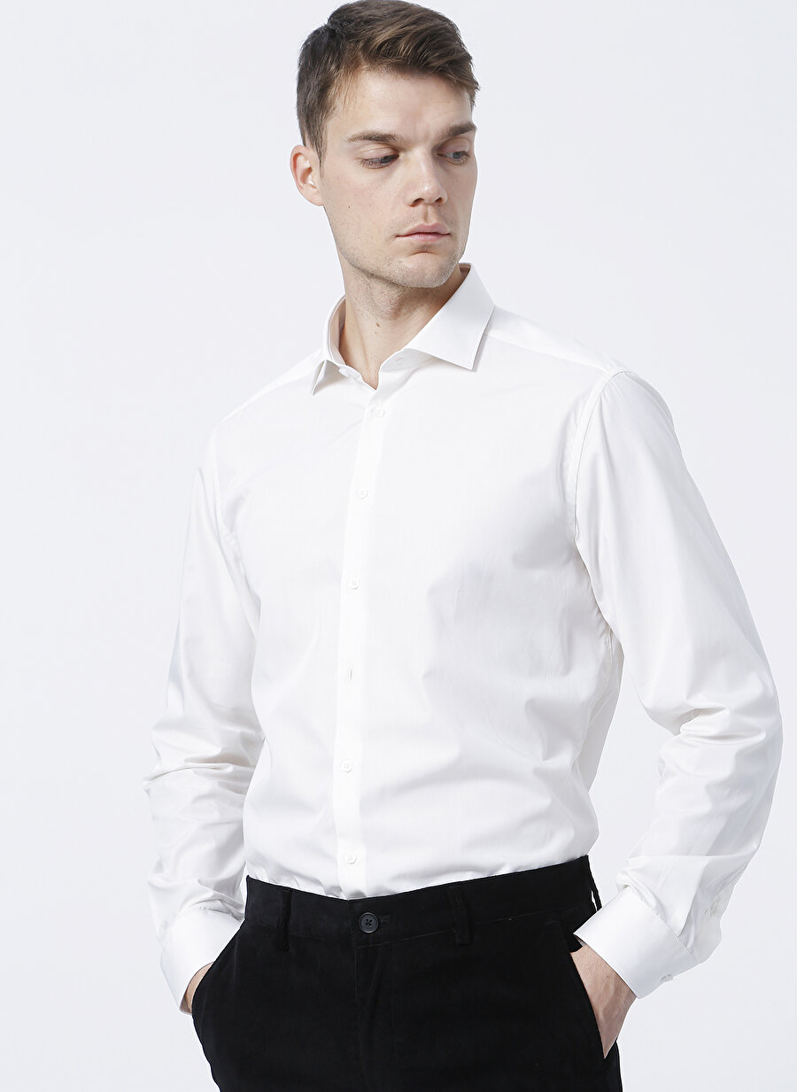 Kip Gm-4163 Klasik Yaka Uzun Kollu Regular Fit Koyu Beyaz Erkek Gömlek