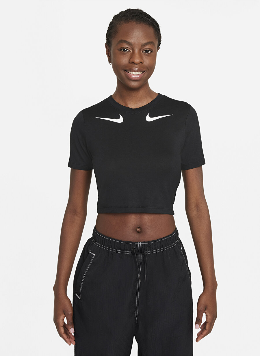 Nike Dj1828-010 W Nsw Tee Swoosh Siyah - Gri - Gümüş Kadın T-Shirt