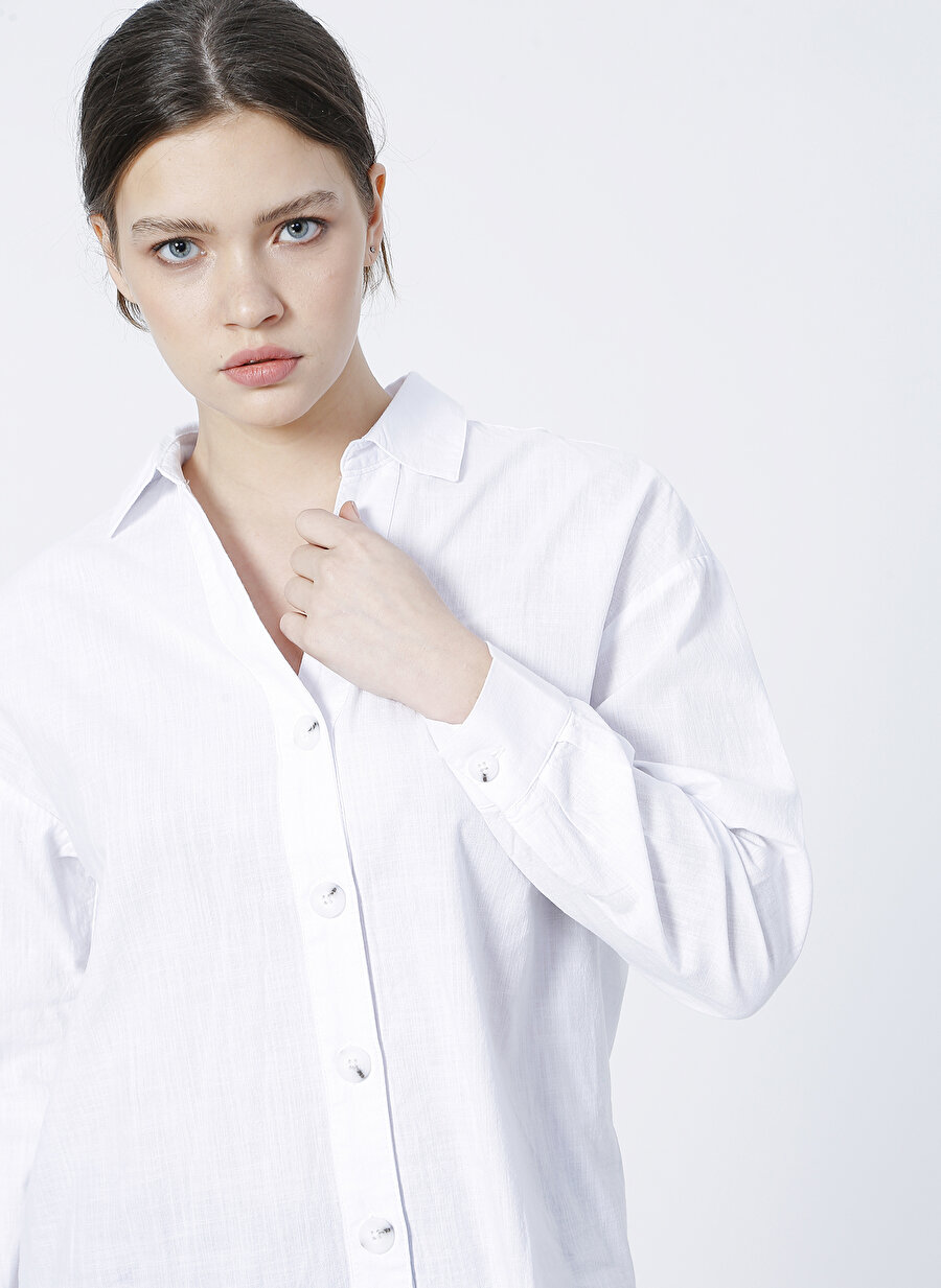 Mavi Gömlek Yaka Beyaz Kadın Gömlek M1210041-70057