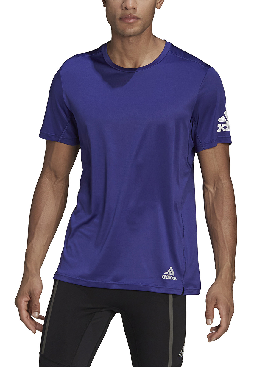 Adidas Bisiklet Yaka Düz Koyu Mavi Erkek T-Shirt - HB7482 Run It Tee M