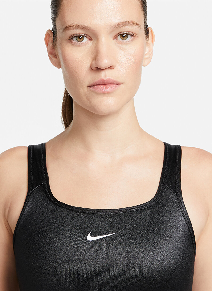 Nike Dd1438-010 W Nk Df Swsh Shine Bra Yuvarlak Yaka Normal Kalıp Düz Siyah Kadın Sporcu Sütyeni_2