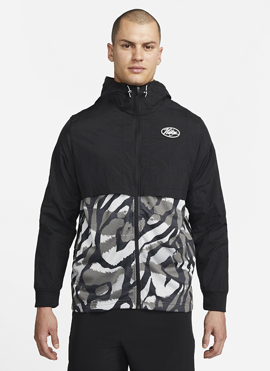 Nike Dm5552-011 M Nk Df Sc Jacket Kapüşonlu Normal Kalıp Desenli Siyah Erkek Zip Ceket