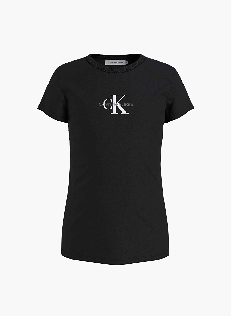 Calvin Klein Ig0Ig01470-Micro Monogram Top Bisiklet Yaka  Normal Kalıp Düz Siyah Kız Çocuk T-Shirt