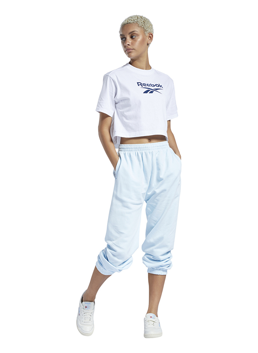 Reebok H49254 Cl Pf Big Logo Crop Tee Bisiklet Yaka Normal Kalıp Düz Beyaz Kadın T-Shirt